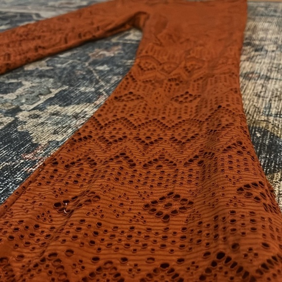 Crochet Bell Bottoms Wide Flare Pant Laser Cut Boho Chic Pants Burnt 70s Western - Picture 4 of 5